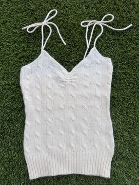 Ralph Lauren Rugby Women’s Cream Cable Knit Tie-Strap Tank Top XS